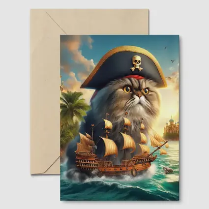 Persian Cat Pirate Captain Sailing Ocean Fantasy