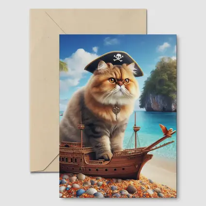 Persian Cat Pirate Ship Tropical Beach