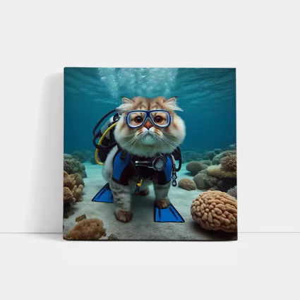 Exotic Shorthair Cat Scuba Diver Underwater Coral