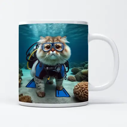 Exotic Shorthair Cat Scuba Diver Underwater Coral