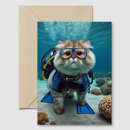 Exotic Shorthair Cat Scuba Diver Underwater Coral