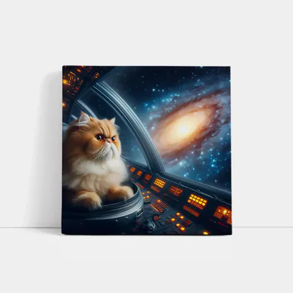 Persian Cat Piloting Spaceship Galaxy Background