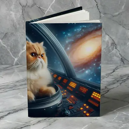 Persian Cat Piloting Spaceship Galaxy Background