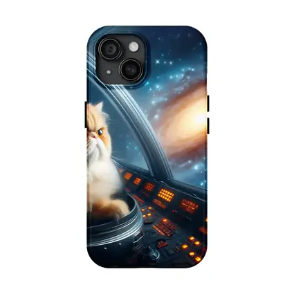Persian Cat Piloting Spaceship Galaxy Background