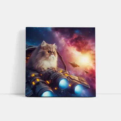 Persian Cat Riding Spaceship Galaxy Background