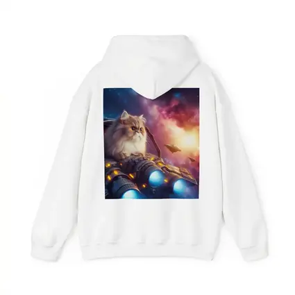 Persian Cat Riding Spaceship Galaxy Background