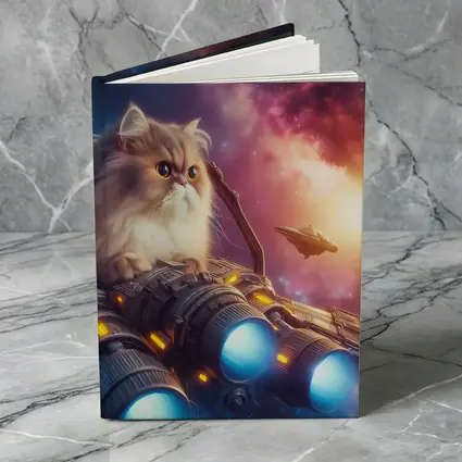 Persian Cat Riding Spaceship Galaxy Background