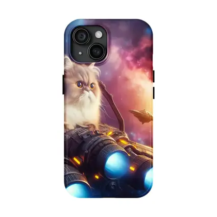 Persian Cat Riding Spaceship Galaxy Background