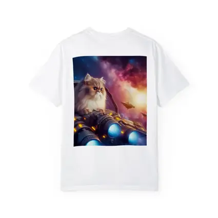 Persian Cat Riding Spaceship Galaxy Background