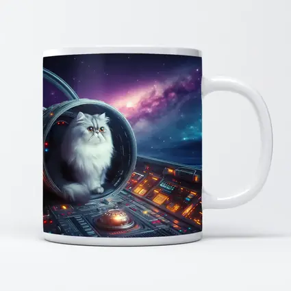 Persian Cat Inside Spaceship Cockpit Galaxy