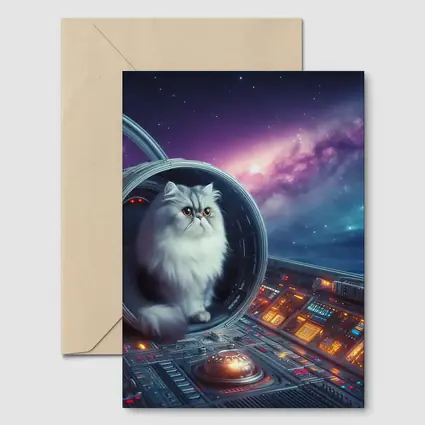 Persian Cat Inside Spaceship Cockpit Galaxy
