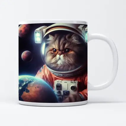 Persian Cat Astronaut Floating In Space