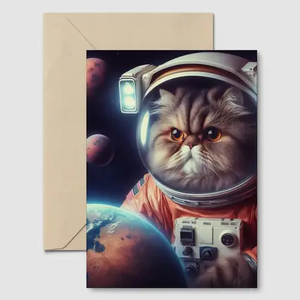 Persian Cat Astronaut Floating In Space