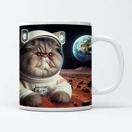 Persian Cat Astronaut On Mars Surface