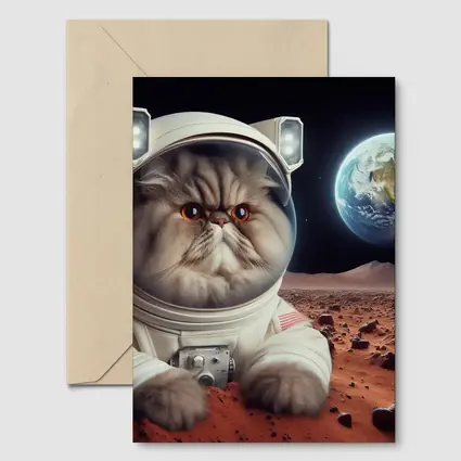 Persian Cat Astronaut On Mars Surface