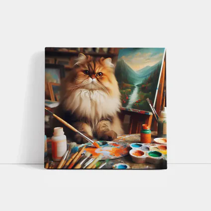 Persian Cat Artist Studio Painting Scene