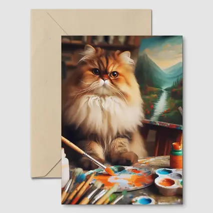 Persian Cat Artist Studio Painting Scene