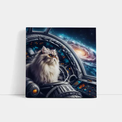 Persian Cat Piloting Spaceship Galaxy Background