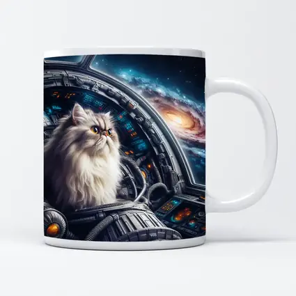 Persian Cat Piloting Spaceship Galaxy Background