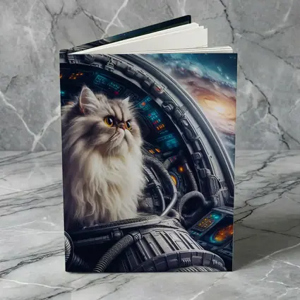 Persian Cat Piloting Spaceship Galaxy Background