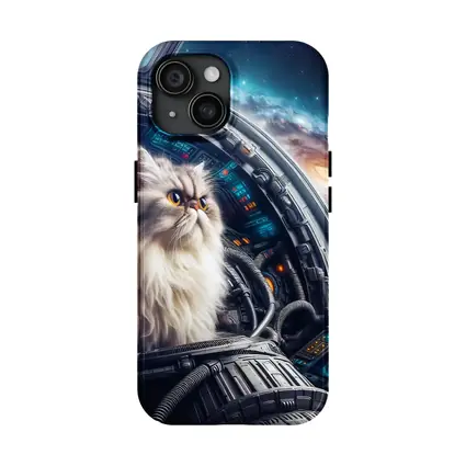 Persian Cat Piloting Spaceship Galaxy Background