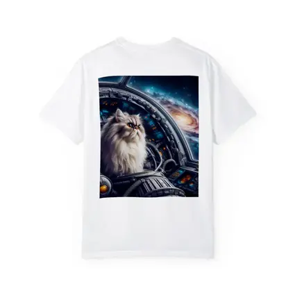 Persian Cat Piloting Spaceship Galaxy Background