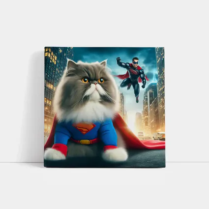 Persian Cat Superman Costume City Background