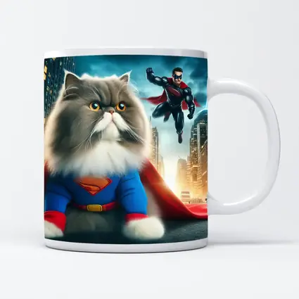 Persian Cat Superman Costume City Background