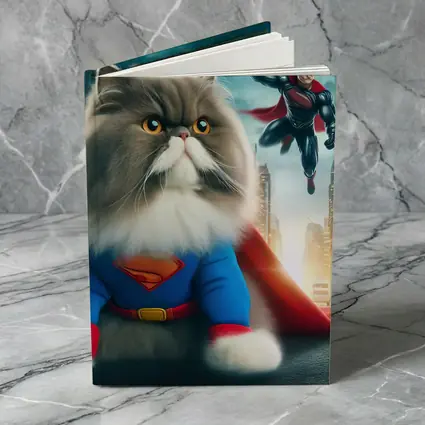 Persian Cat Superman Costume City Background