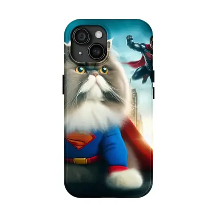 Persian Cat Superman Costume City Background