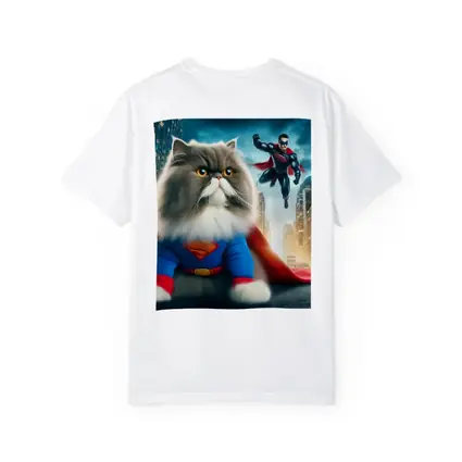Persian Cat Superman Costume City Background