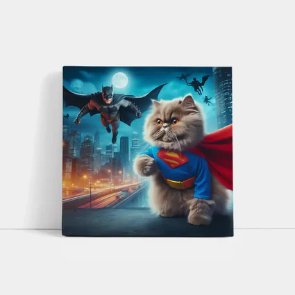 Persian Cat Superman Hero City Night
