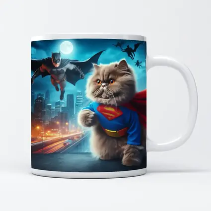Persian Cat Superman Hero City Night
