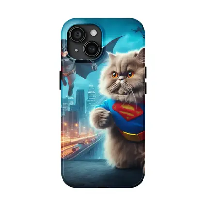 Persian Cat Superman Hero City Night