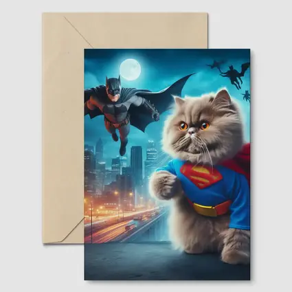 Persian Cat Superman Hero City Night