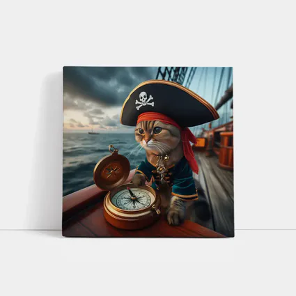 Pirate Cat With Compass On Ship