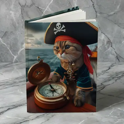 Pirate Cat With Compass On Ship