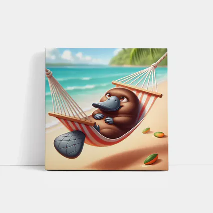 Relaxed Platypus Lounging On Tropical Beach