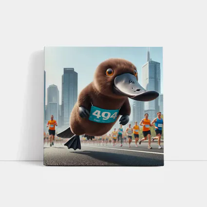 Cartoon Platypus Running City Marathon Race