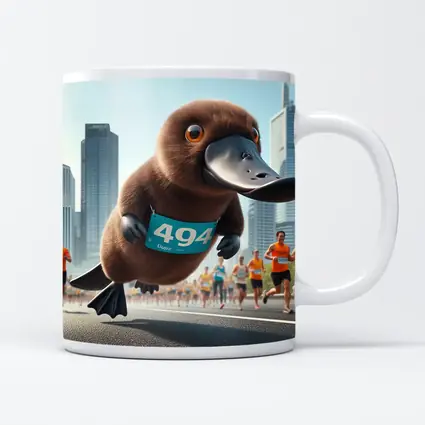 Cartoon Platypus Running City Marathon Race