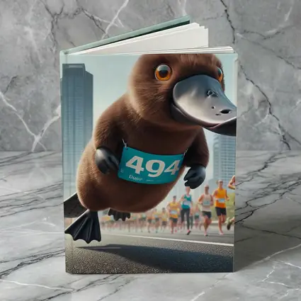 Cartoon Platypus Running City Marathon Race