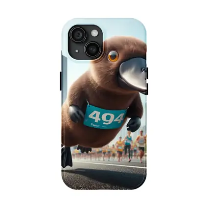 Cartoon Platypus Running City Marathon Race