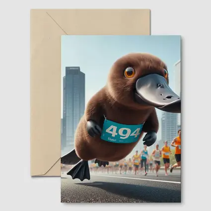 Cartoon Platypus Running City Marathon Race