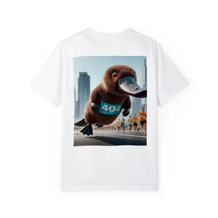Cartoon Platypus Running City Marathon Race