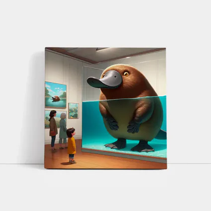 Giant Platypus in Museum Aquarium Cartoon Art