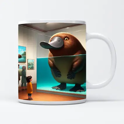 Giant Platypus in Museum Aquarium Cartoon Art