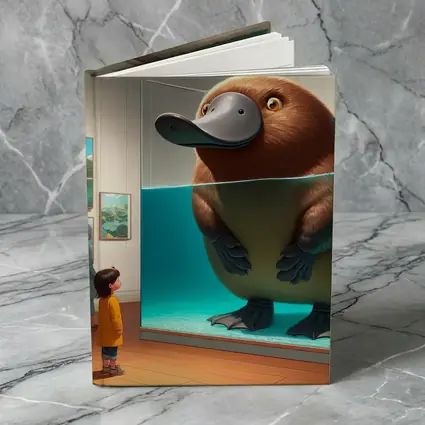 Giant Platypus in Museum Aquarium Cartoon Art