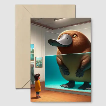 Giant Platypus in Museum Aquarium Cartoon Art