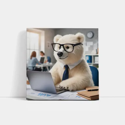 Polar Bear Office Worker Wearing Glasses Tie