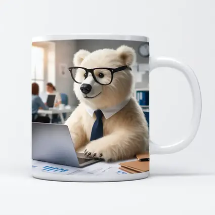 Polar Bear Office Worker Wearing Glasses Tie